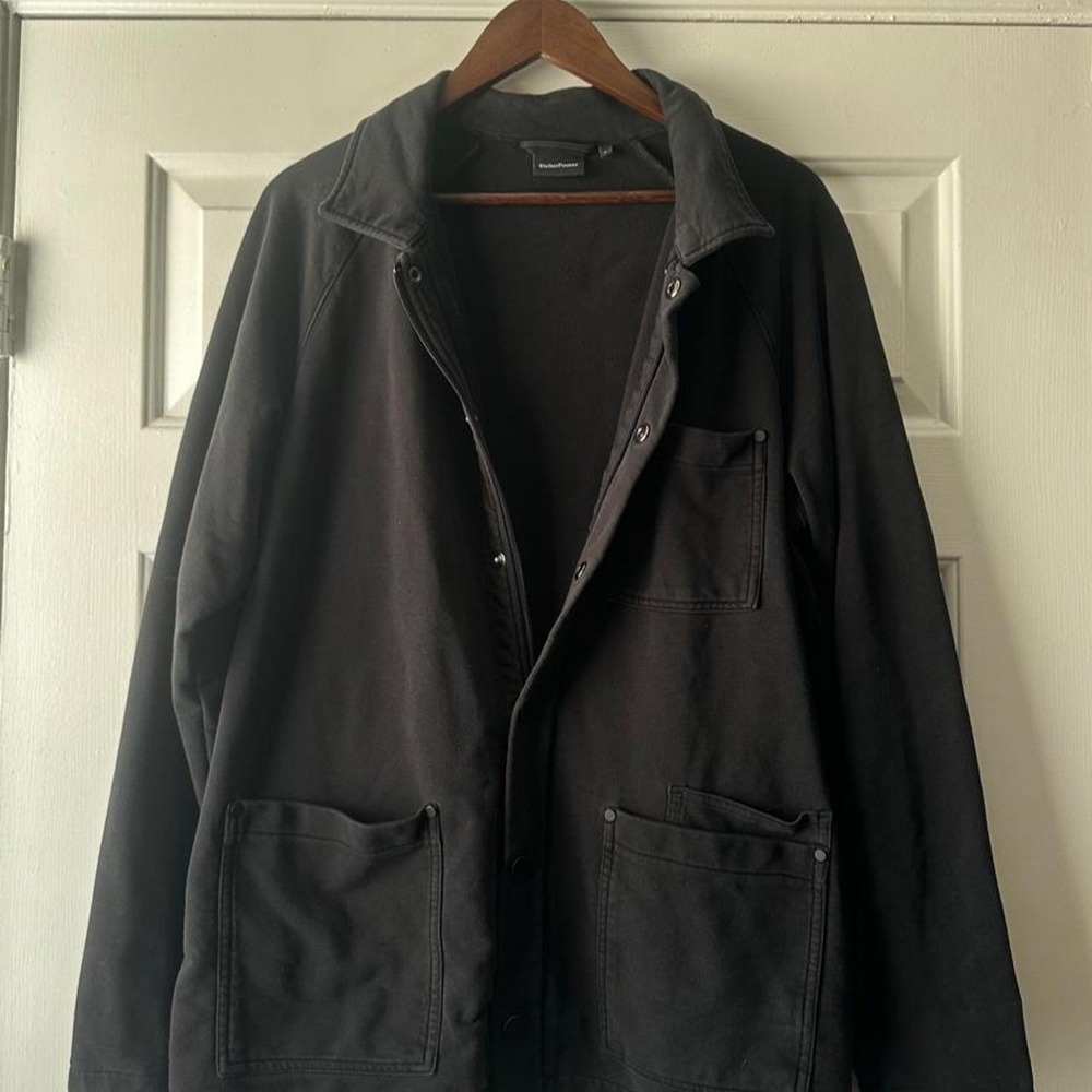 RicherPoorer Snap Front Fleece Chore Jacket in Washed Black (Size L)